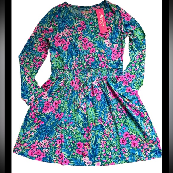 Lilly Pulitzer Girls Mylah Mini Dress Smocked Printed Cotton XL 12-14 YRS - Picture 3 of 9